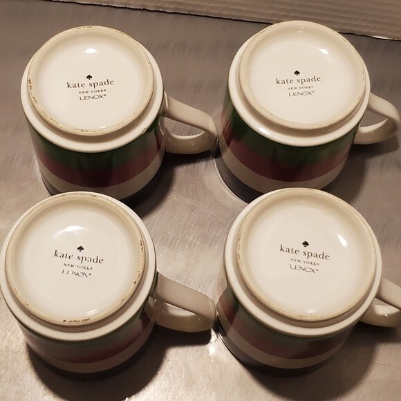 KATE SPADE NY Lenox "All In Good Taste" Stripe Mugs Blue White Pink Green Set 4 - Picture 6 of 9